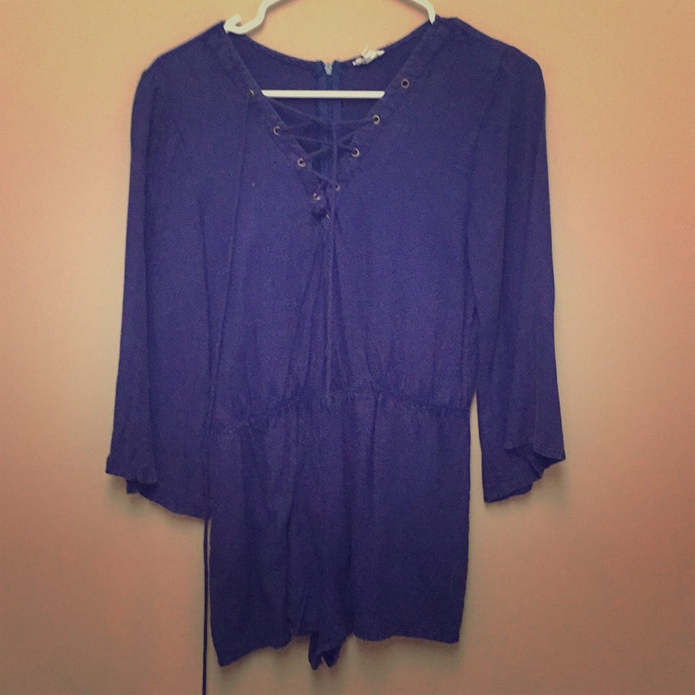 Navy Blue Long Sleeve Romper